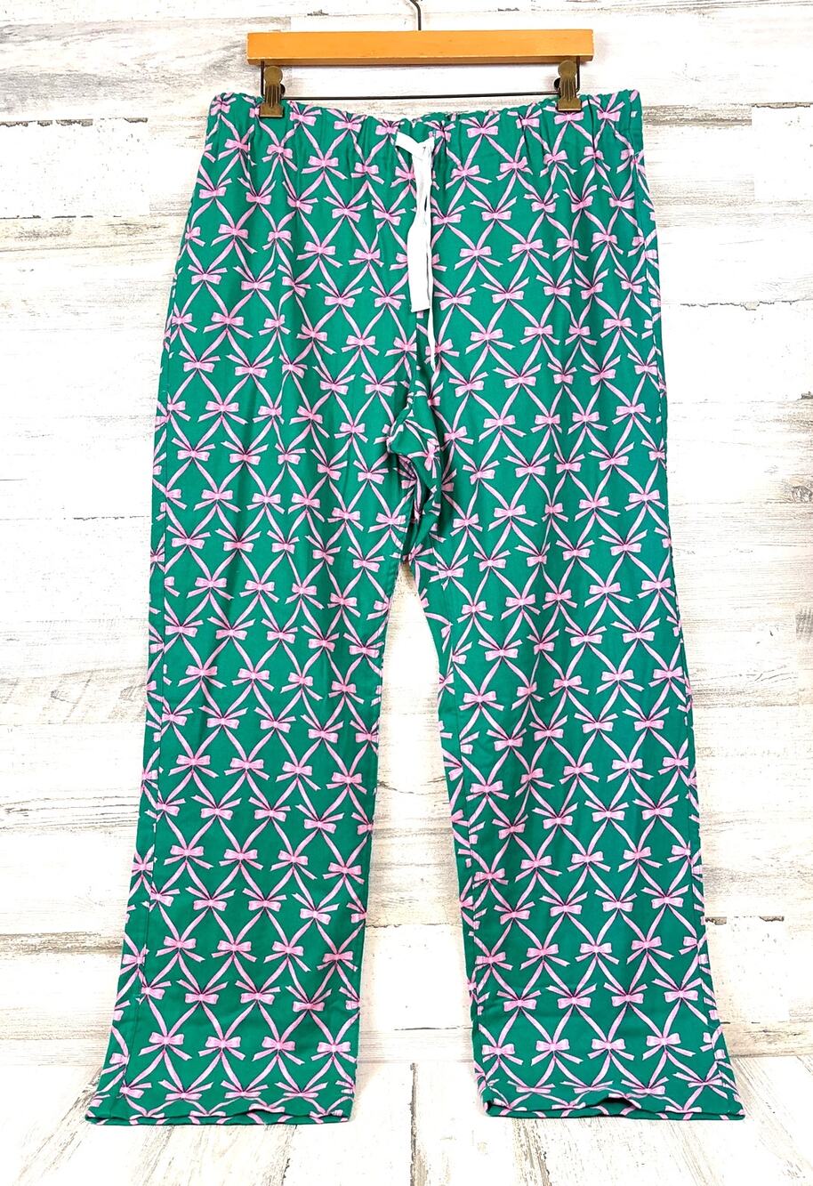 J. Crew Womens L Green Pink Box Print Cotton Pajama Bottoms Sleepwear NWT